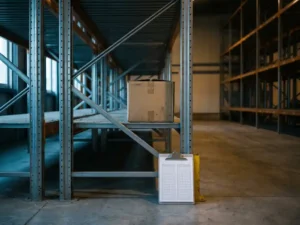Single product on an empty warehouse shelf