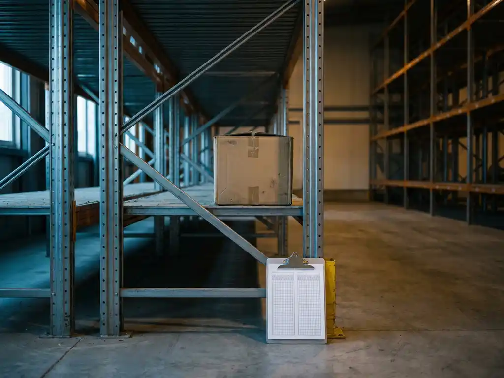 Single product on an empty warehouse shelf