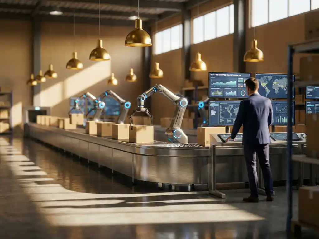 Modern warehouse with automated conveyor belt system