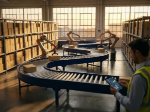 Modern warehouse with organized shelves